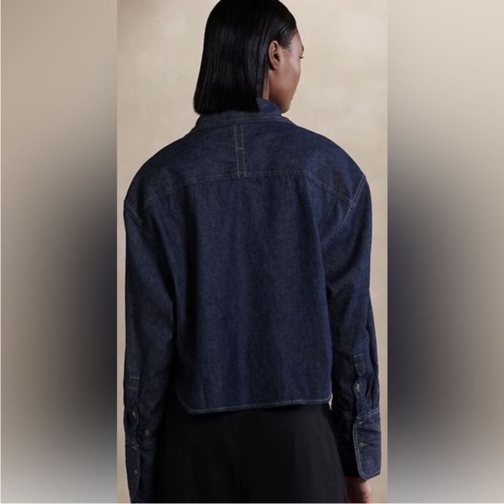 Banana Republic Cropped Denim Button Down Shirt XS NWT - Picture 3 of 10
